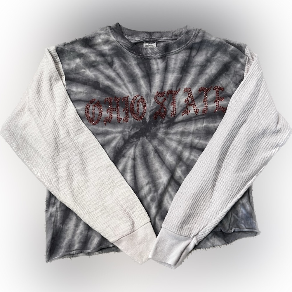 ☄️💧OHIO STATE Long Sleeve Bedazzle Tee Waffle Arms